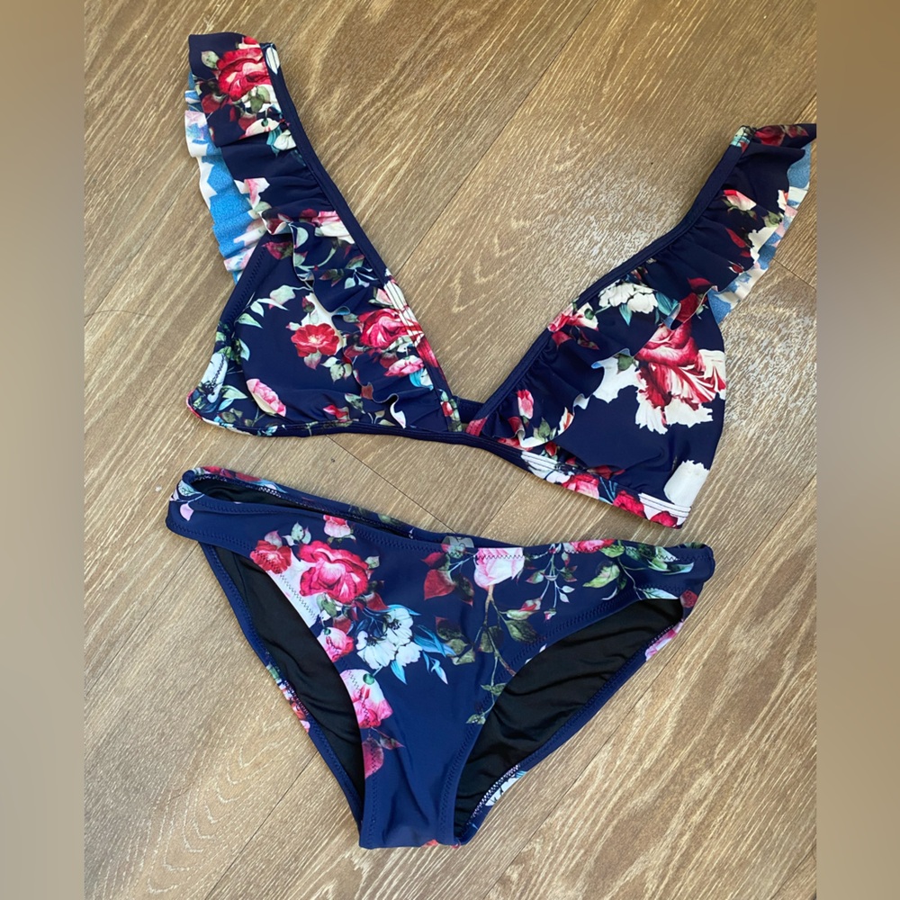 Floral Print Bikini in Navy and Red